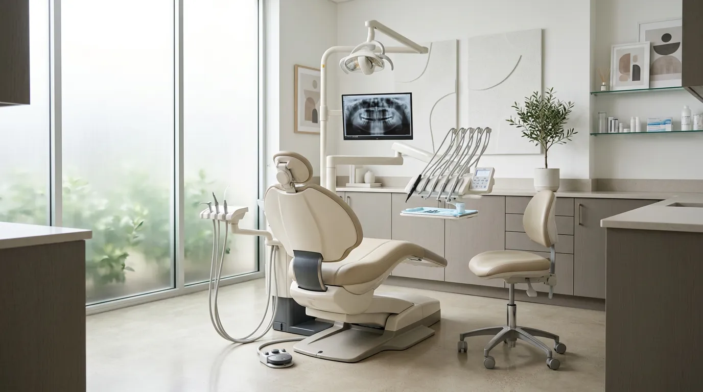 Consultorio dental con sillón y equipo nuevos